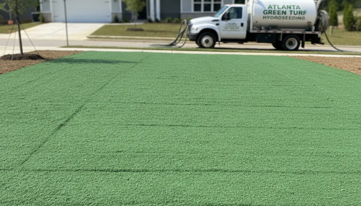 Fresh hydroseed application on prepared soil by Chop Chop Landscaping in Atlanta, GA