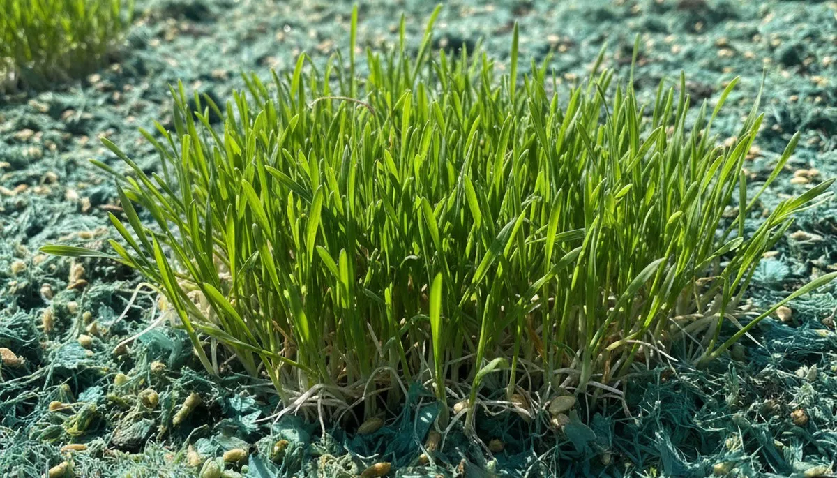 Hydroseed grass seedlings sprouting during new lawn growth by Chop Chop Landscaping in Atlanta, GA